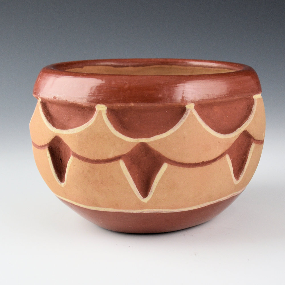 Montoya, Tomasita - Carved Polychrome Bowl with Cloud and Rain Designs (1960s)