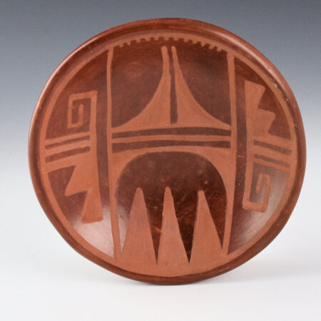 Roybal, Tonita  - Small Red-on-Red Plate with Rain and Bird Designs (1920s)