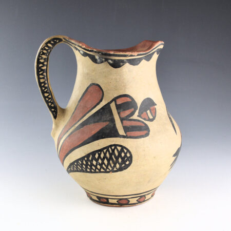 Once Known - San Ildefonso Polychrome Pitcher with Handle, Bird and Flowers, Tag (1915-20)