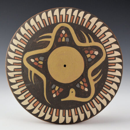 Gutierrez, Virginia - Nambe Polychrome Seedpot with Avanyu and Feather Design (1980s)