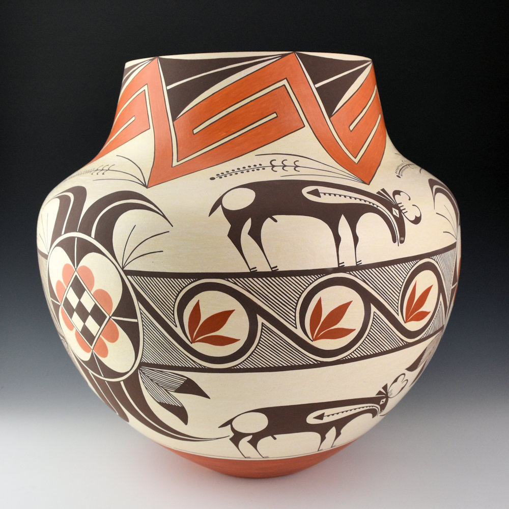 Cerno, Barbara and Joseph - 14" Tall Jar with Antelope and Plant Designs (2008) Ribbon - Image 4