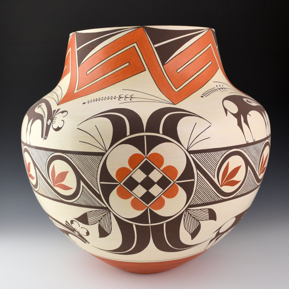 Cerno, Barbara and Joseph - 14" Tall Jar with Antelope and Plant Designs (2008) Ribbon - Image 2