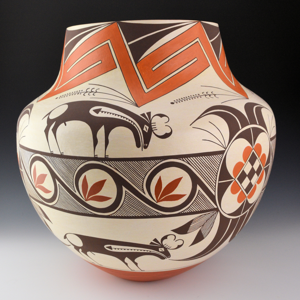 Cerno, Barbara and Joseph - 14" Tall Jar with Antelope and Plant Designs (2008) Ribbon - Image 3