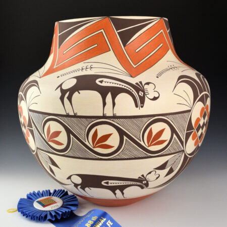 Cerno, Barbara and Joseph - 14" Tall Jar with Antelope and Plant Designs (2008) Ribbon