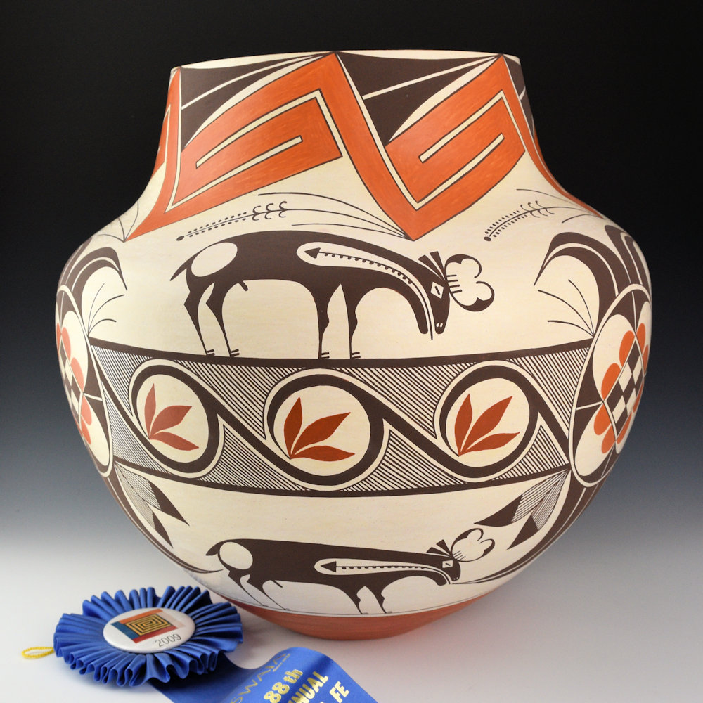 Cerno, Barbara and Joseph - 14" Tall Jar with Antelope and Plant Designs (2008) Ribbon