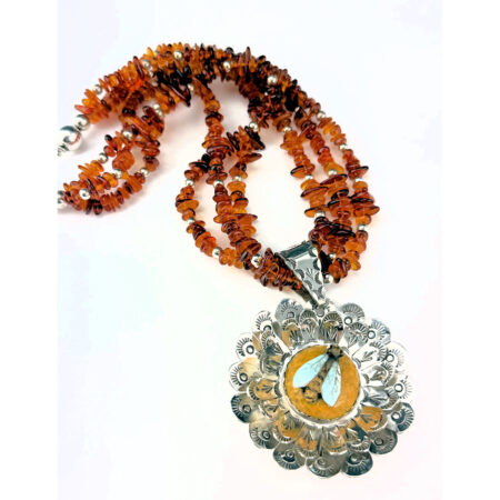 Alternative view of Arthur Lopez & Bernadette Marquez-Lopez - "Honey Bee" Necklace and Earrings (Silver, Wood, Amber)