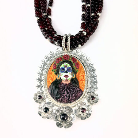 Arthur Lopez & Bernadette Marquez-Lopez - "Bella Muerte" Necklace (Silver, Wood, Garnet)