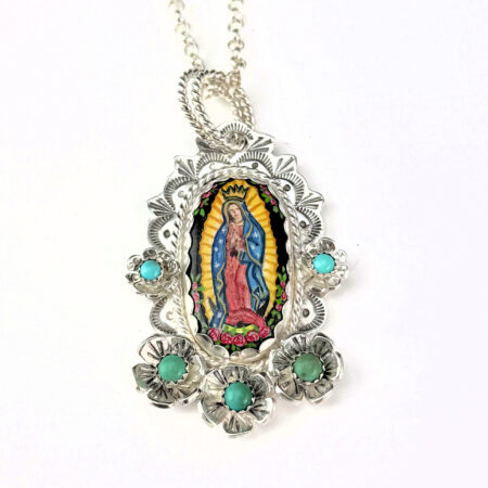 Arthur Lopez & Bernadette Marquez-Lopez - "Virgin of Guadalupe" Pendant (Silver, Wood, Turquoise)