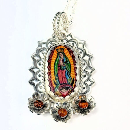 Arthur Lopez & Bernadette Marquez-Lopez - "Virgin of Guadalupe" Pendant (Silver, Wood, Amber)
