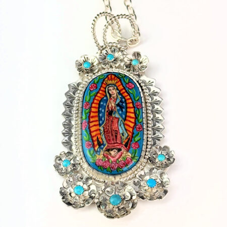 Arthur Lopez & Bernadette Marquez-Lopez - "Virgin of Guadalupe" Pendant (Silver, Wood, Turquoise)