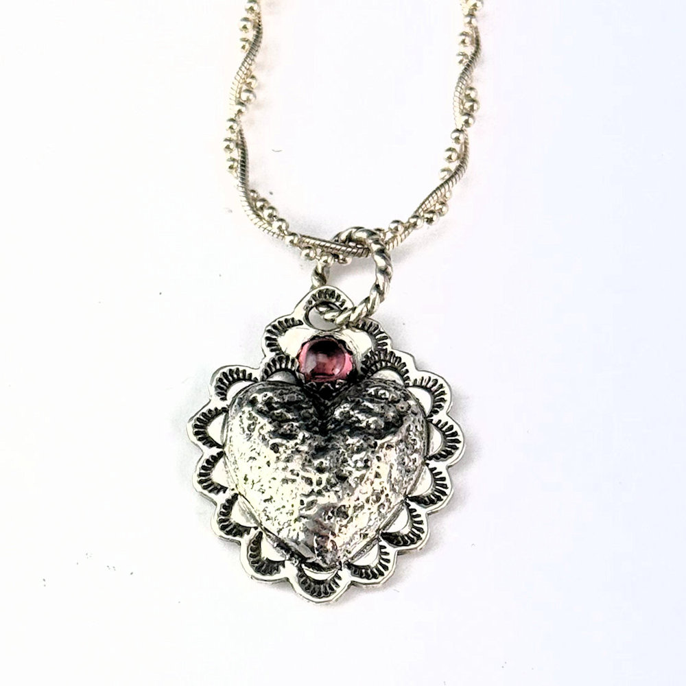 Marquez-Lopez, Bernadette - "Heart" Silver Pendant (Silver, Pink Tourmaline)