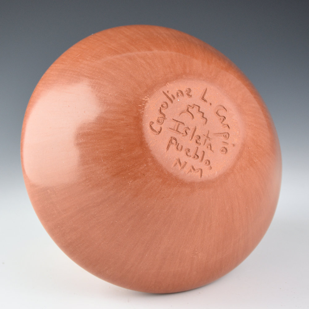 Carpio, Caroline - Red Jar with Carved Mountains, Inset Coral Beads, and Fluted Rim - Image 4