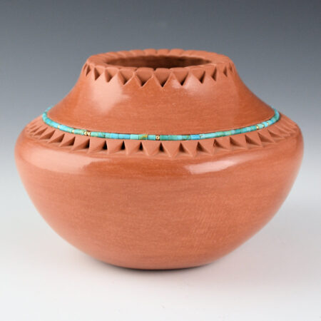 Alternative view of Carpio, Caroline - Red Jar with Carved Mountains and Inset Turquoise Beads