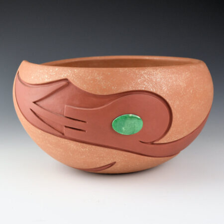 Tse-Pe, Dora - 8" Wide Bowl with Avanyu and Turquoise (2010)