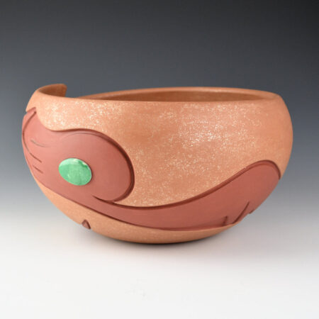 Alternative view of Tse-Pe, Dora - 8" Wide Bowl with Avanyu and Turquoise (2010)