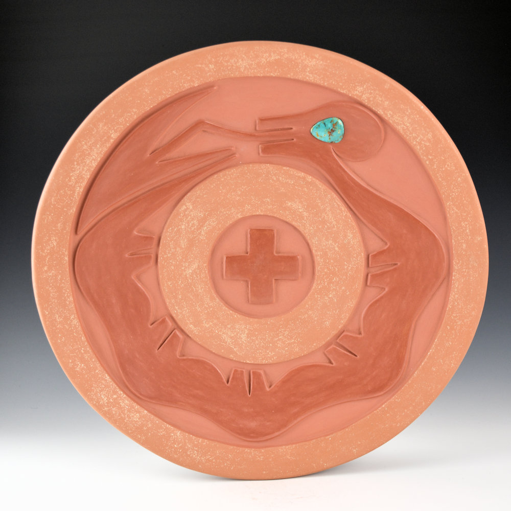 Tse-Pe, Dora - 12.75" Plate with Avanyu and Turquoise (2000)