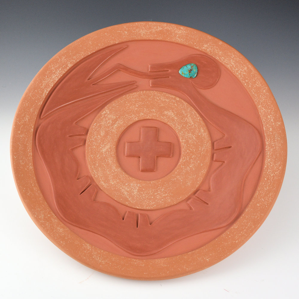 Tse-Pe, Dora - 12.75" Plate with Avanyu and Turquoise (2000) - Image 3