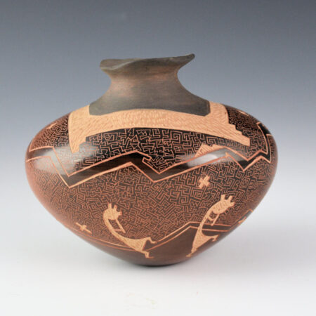 Naranjo, Dusty - Brown Oval Jar with Flute Players