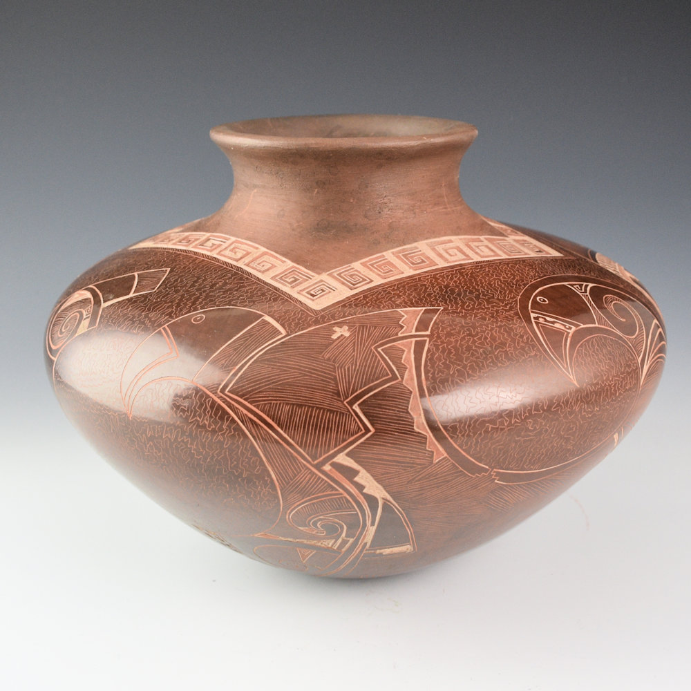 Naranjo, Dusty - 9" Wide Jar with Swirling Rain Birds (2003) Ribbon - Image 2