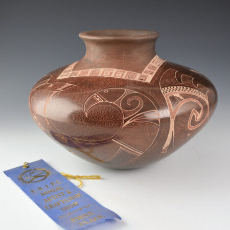 Naranjo, Dusty - 9" Wide Jar with Swirling Rain Birds (2003) Ribbon