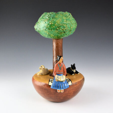 Manygoats, Elizabeth - Tree Jar with Navajo Girl, Black Dog, and Sheep