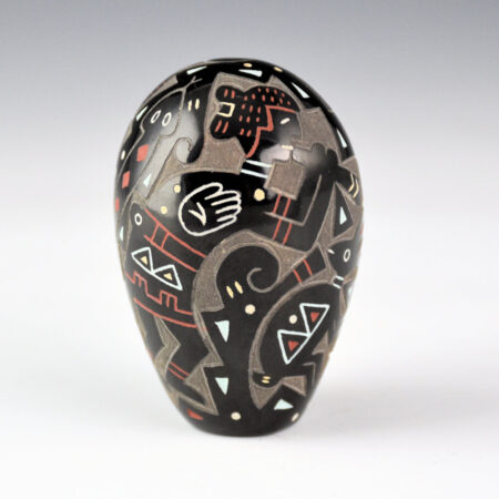 Tafoya, Emily - Black Seedpot with Flute Players, Rabbits, and Snakes