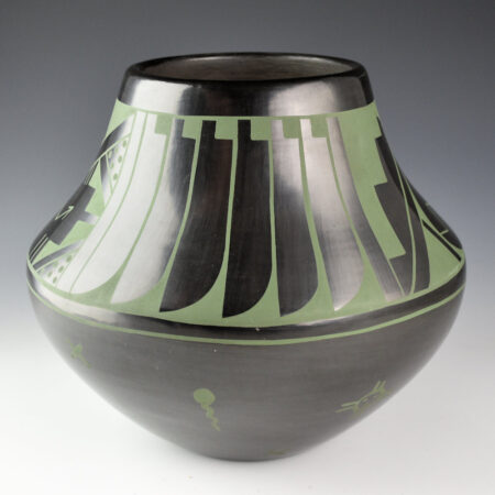 Fender, Erik - 9" Wide Green-on-Black Jar with Feather and Lightning Design