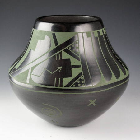 Alternative view of Fender, Erik - 9" Wide Green-on-Black Jar with Feather and Lightning Design