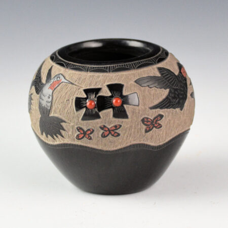 Alternative view of Garcia, Gloria "Golden Rod" - Bowl with Five Hummingbirds, Butterflies, Flowers, and Coral