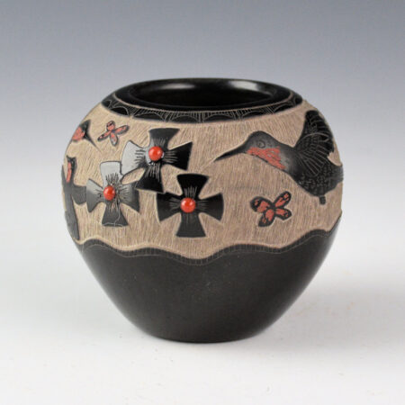 Garcia, Gloria "Golden Rod" - Bowl with Five Hummingbirds, Butterflies, Flowers, and Coral