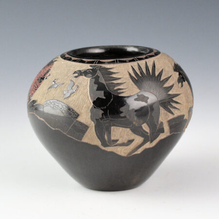 Alternative view of Garcia, Gloria "Golden Rod" - Large Bowl with Horses and Quail