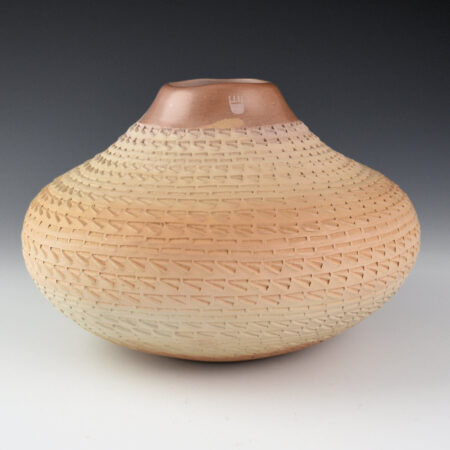 Nampeyo, Iris - 7" Wide Corrugated Jar with Bear Paw (1990)