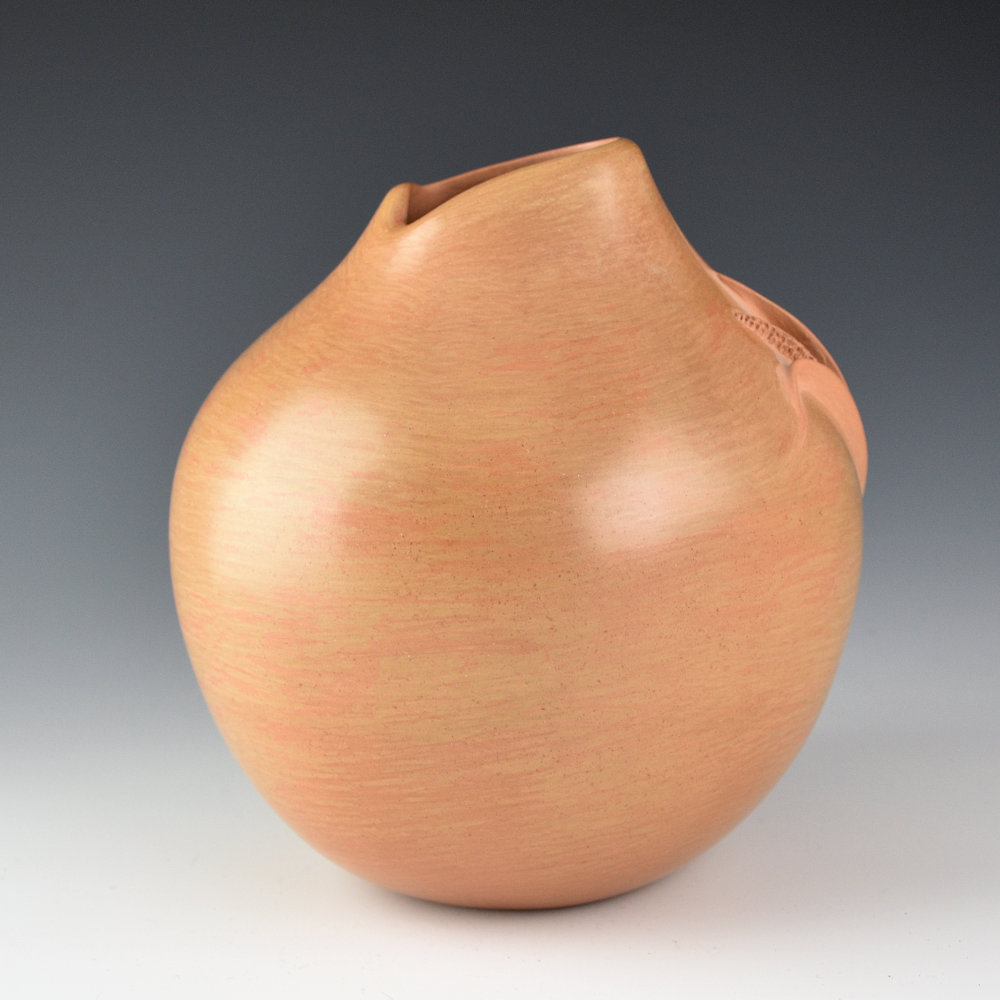 Nampeyo, Iris - 6" Tall Red Asymmetric Rim Jar with Corn (1990's) - Image 2
