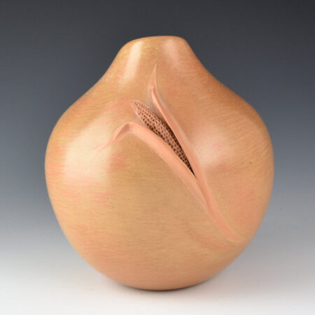 Nampeyo, Iris - 6" Tall Red Asymmetric Rim Jar with Corn (1990's)