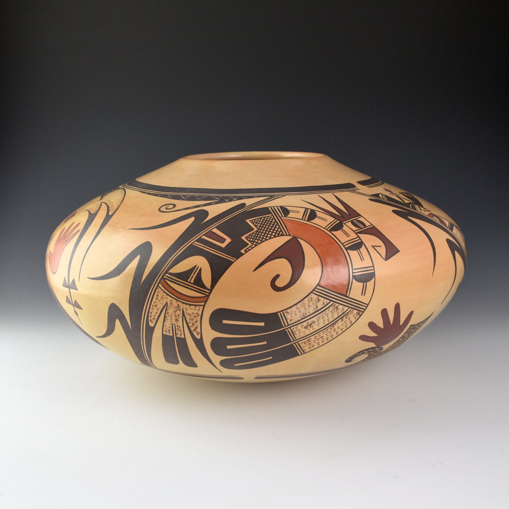 Sahme, Jean - 14" Wide Jar with Corn Plants, Katsinas, and Birds (2004) Ribbon - Image 4