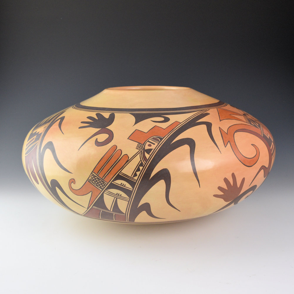 Sahme, Jean - 14" Wide Jar with Corn Plants, Katsinas, and Birds (2004) Ribbon - Image 2