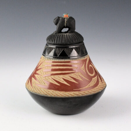 Alternative view of Lonewolf, Joseph - Black-and-Red Jar with Clouds and Bear Lid (1972)