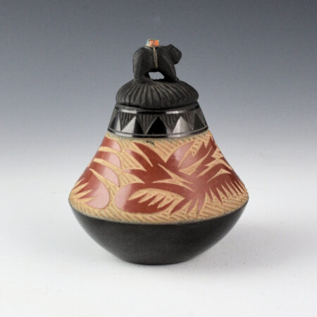Lonewolf, Joseph - Black-and-Red Jar with Clouds and Bear Lid (1972)