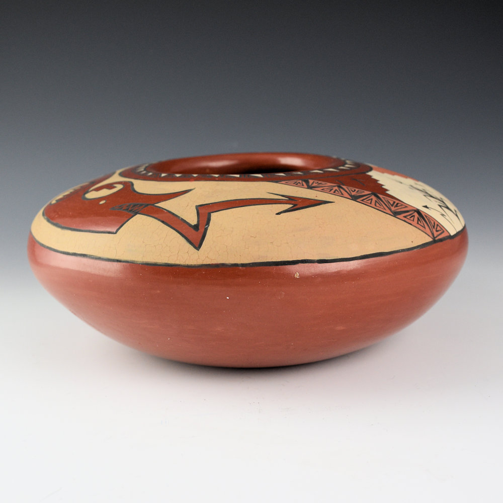 Gutierrez, Lois - Red Polished Polychrome Bowl with Avanyu and Corn (1974), Published New Mexico Magazine - Image 2