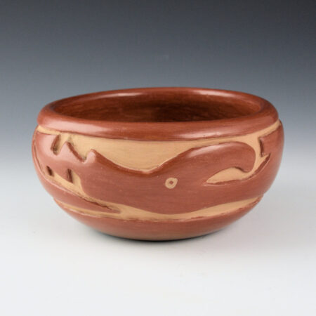 Tafoya, Margaret - Small Fully Polished Red Bowl with Carved Avanyu (1950's)