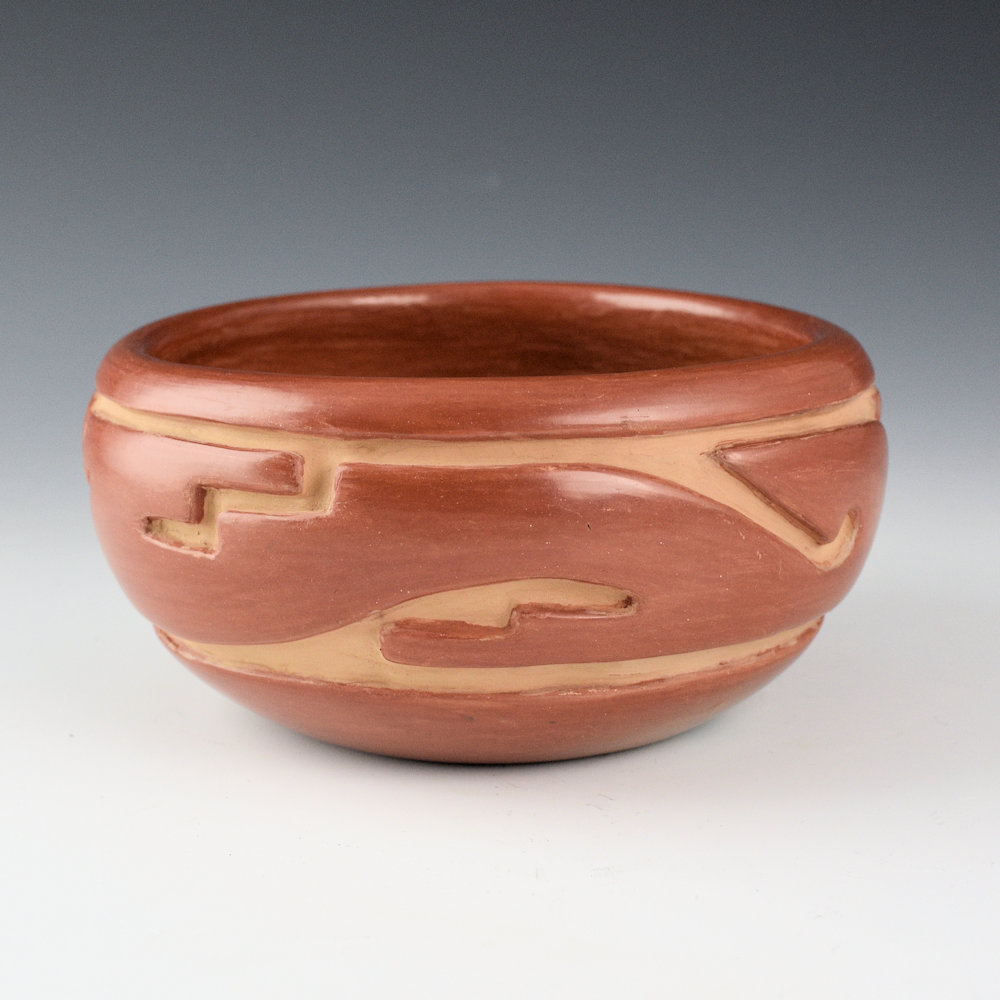 Tafoya, Margaret - Small Fully Polished Red Bowl with Carved Avanyu (1950's) - Image 3