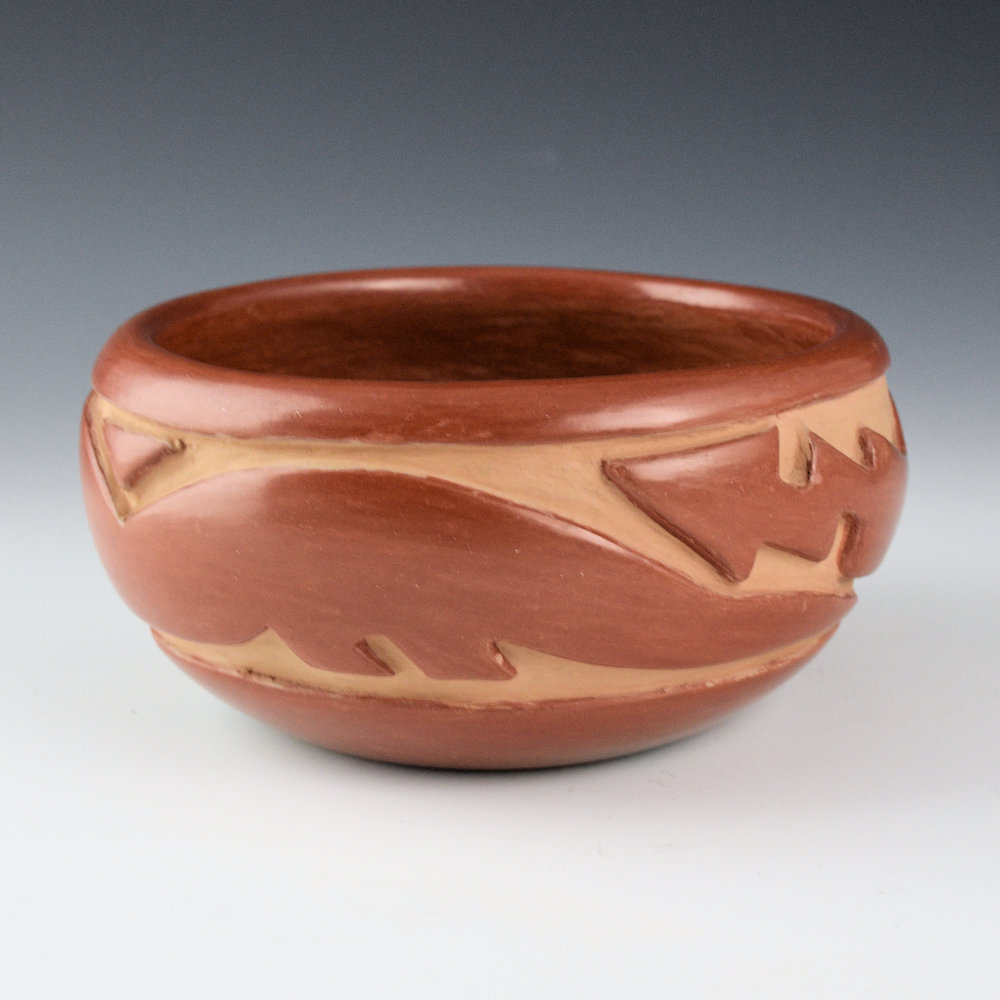Tafoya, Margaret - Small Fully Polished Red Bowl with Carved Avanyu (1950's) - Image 4