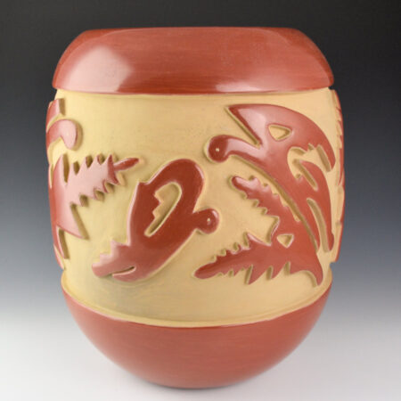 Alternative view of Archuleta, Mary Ester - 12" Tall Jar with Carved Butterflies (1970s)