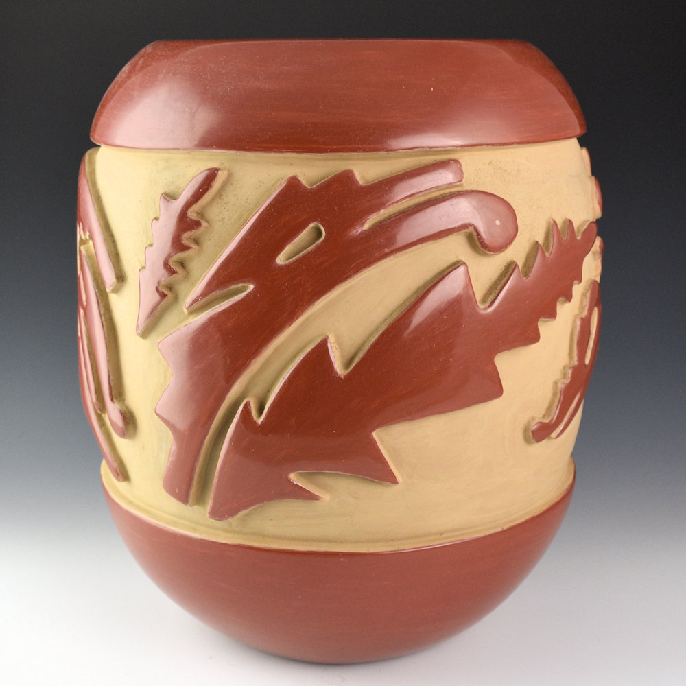 Archuleta, Mary Ester - 12" Tall Jar with Carved Butterflies (1970s) - Image 5