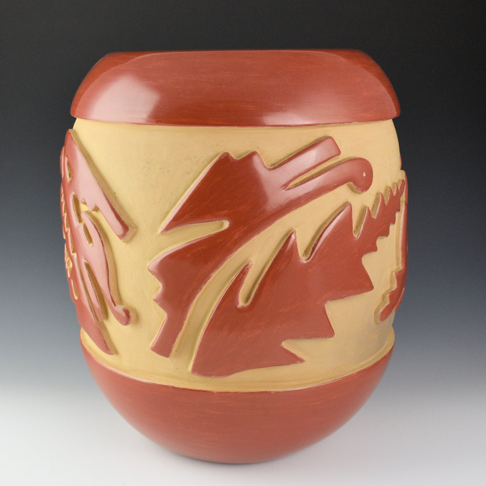 Archuleta, Mary Ester - 12" Tall Jar with Carved Butterflies (1970s) - Image 3