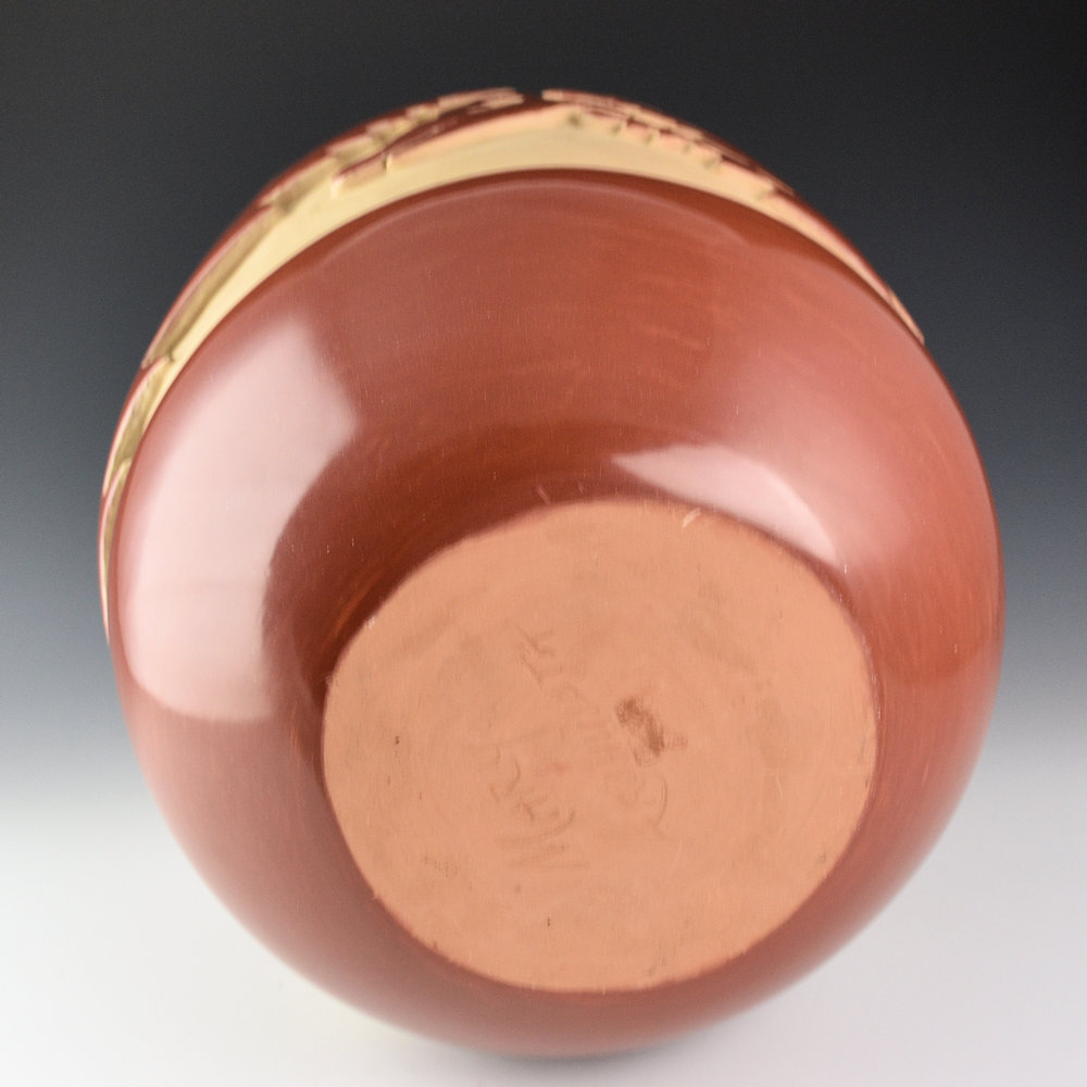 Archuleta, Mary Ester - 12" Tall Jar with Carved Butterflies (1970s) - Image 6