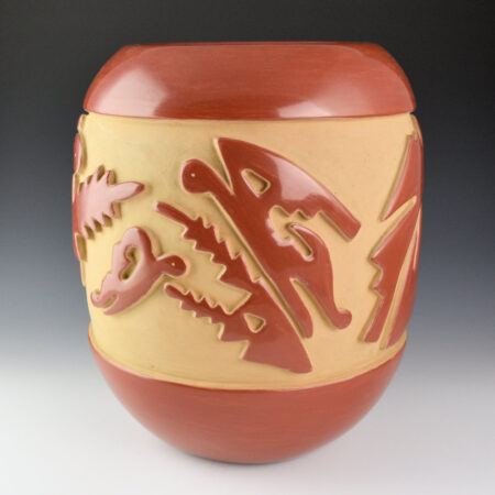 Archuleta, Mary Ester - 12" Tall Jar with Carved Butterflies (1970s)