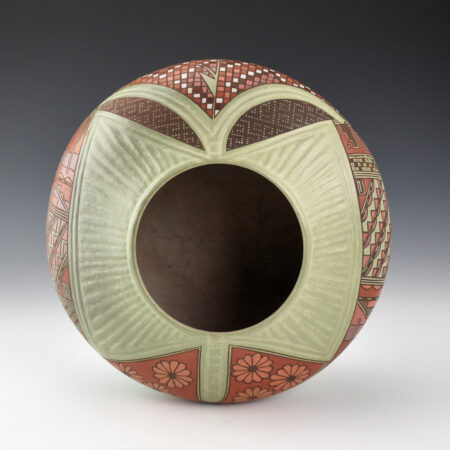 Begaye, Nathan - 8.5" Wide Green "Butterfly" Raised Relief Jar (1996)