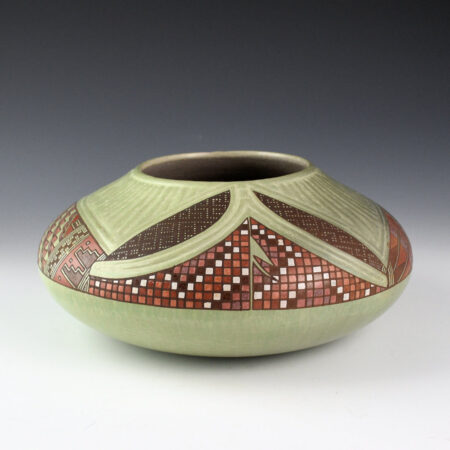 Alternative view of Begaye, Nathan - 8.5" Wide Green "Butterfly" Raised Relief Jar (1996)