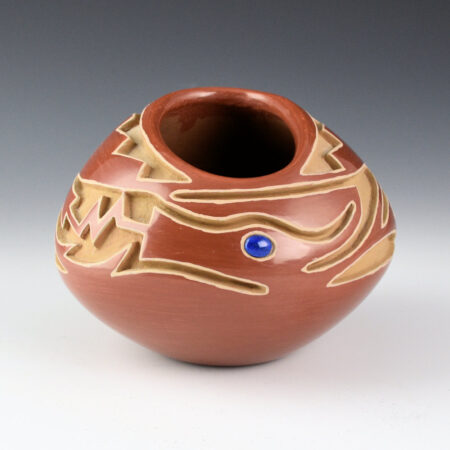 Naranjo, Robert T. - Red Bowl with Carved Avanyu and Lapis (1996)